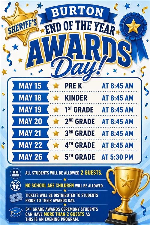 blue and black font with trophy cup, blue ribbon with gold star and sheriff badge